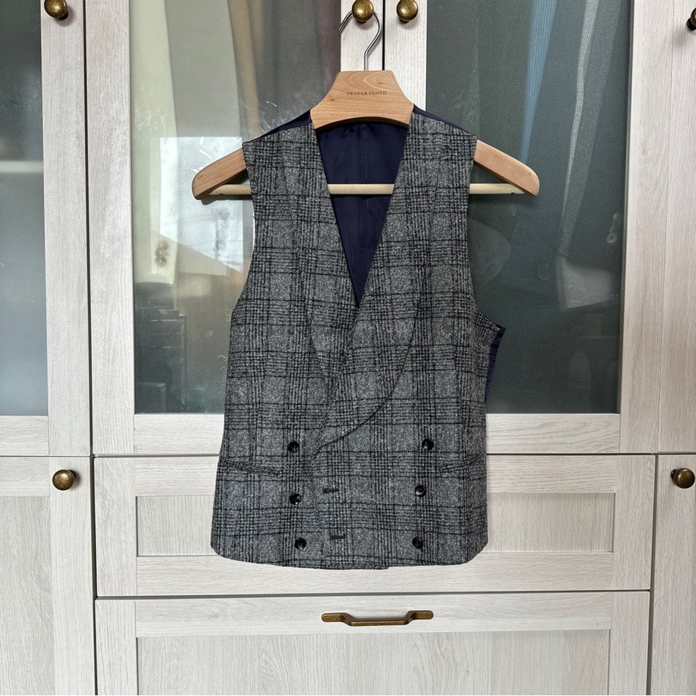 Suitsupply Gray Check Double Breasted Waistcoat Vest